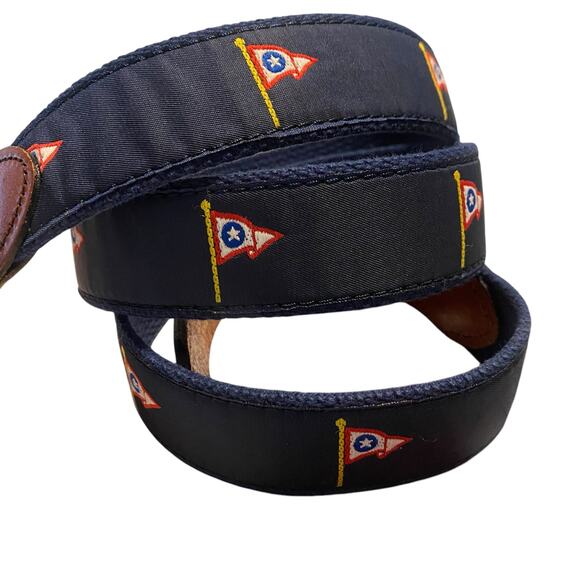 Leather Man Ltd Belt Size 40 Navy blue with flag pattern LML Solid Brass Buckle - Picture 14 of 16